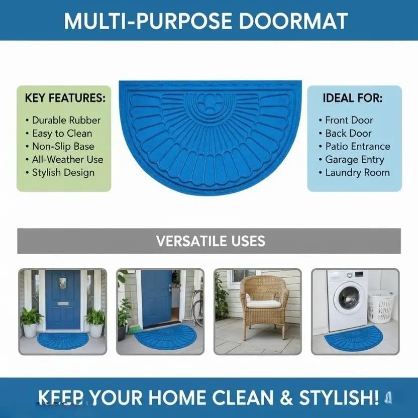 Image of Premium Half Round Anti-Skid Door Mat for Home Entrance | Heavy-Duty Front Door Mat for Indoor & Outdoor Use | Dirt Trapper Floor Rug for Living Room, Balcony, Bathroom & Main Door