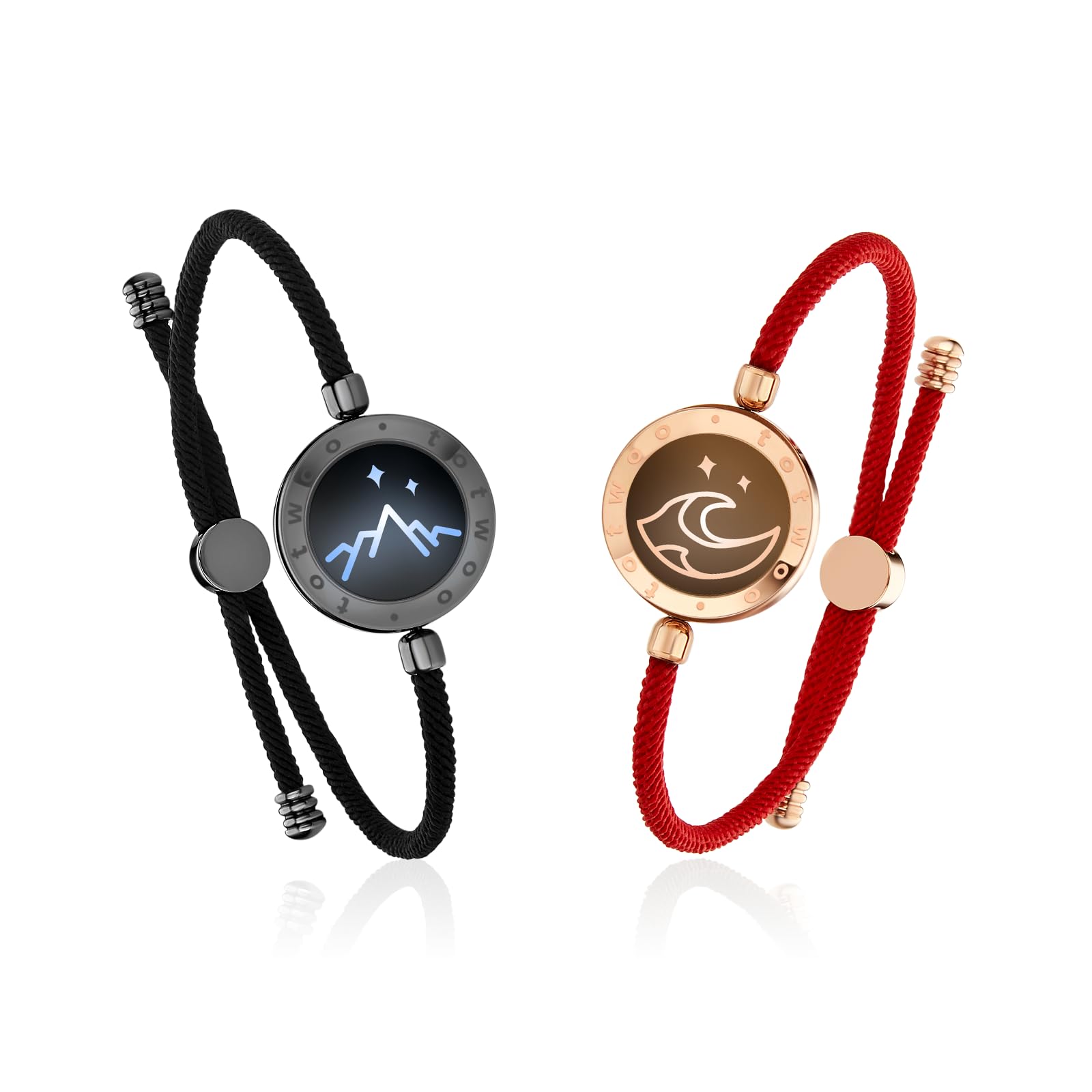 TOTWOO Bracciali per Coppie con Collegamento Bluetooth Uno a Uno tramite App, Luci e Vibrazione al Tocco – Regalo Romantico per Relazioni a Distanza, in Acciaio Inossidabile 316
