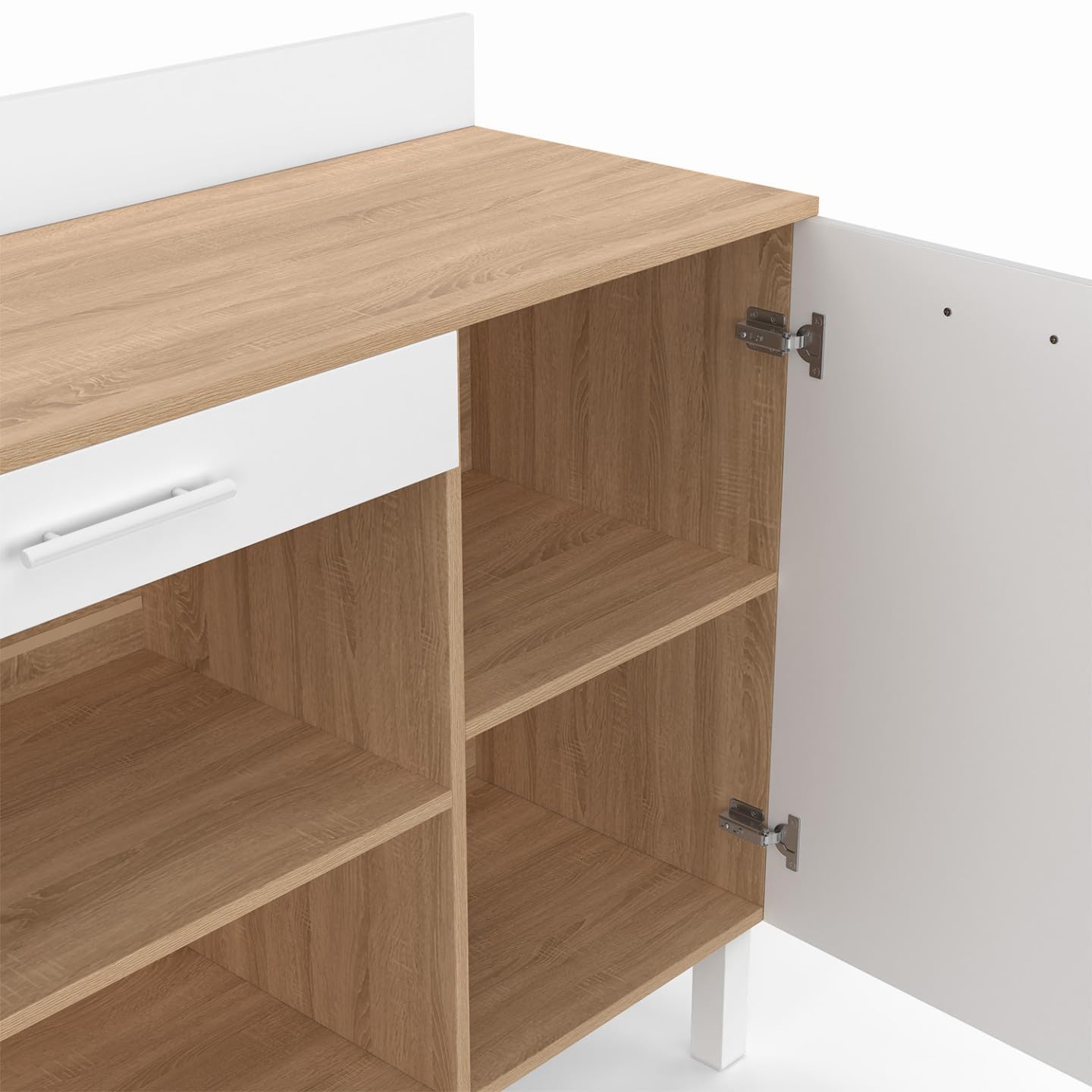 IDMarket - Buffet Bas de Cuisine 100 cm CINA façon hêtre et Blanc