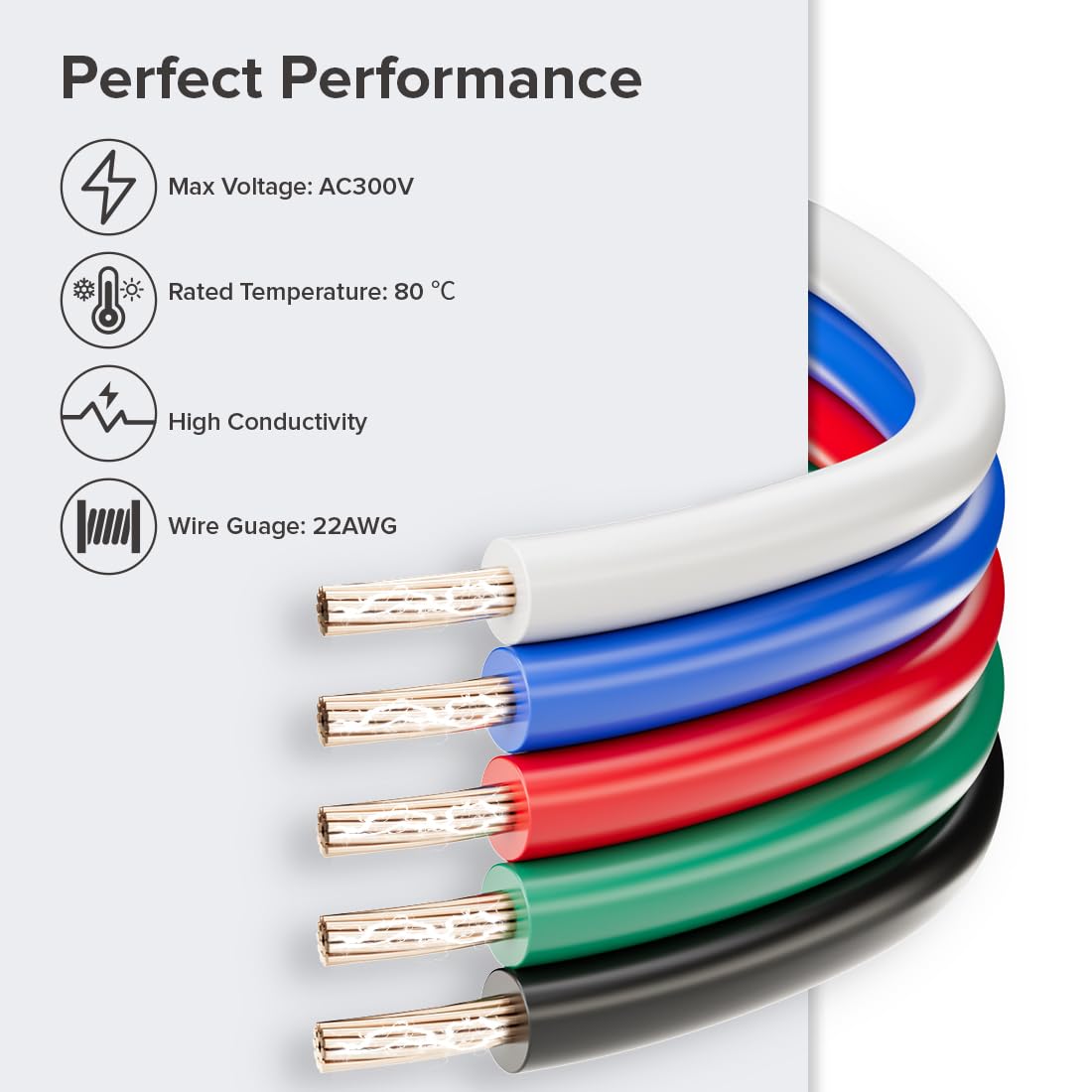 BTF-LIGHTING UL Listed 5 Pin 20AWG Extension Cable,32.8ft/10m Low Voltage 5 Conductor LED Strip Light Wire for 5050 Color Changing Flexible LED Tape Rope