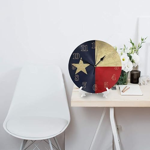 Miniatura 3 de Reloj de pared decorativo redondo con patrón de bandera de estado solitario de Texas, silencioso, sin tictac, funciona con pilas, para el hogar,