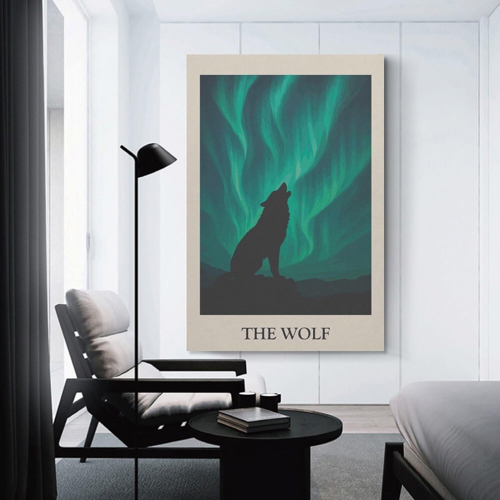 Junmoney Home Decor Wall Art Wolf Howling Under Aurora Borealis, 20x30inch(50x75cm), for New Homes, Bedrooms Or Workspaces, Decorative Present for New Homes