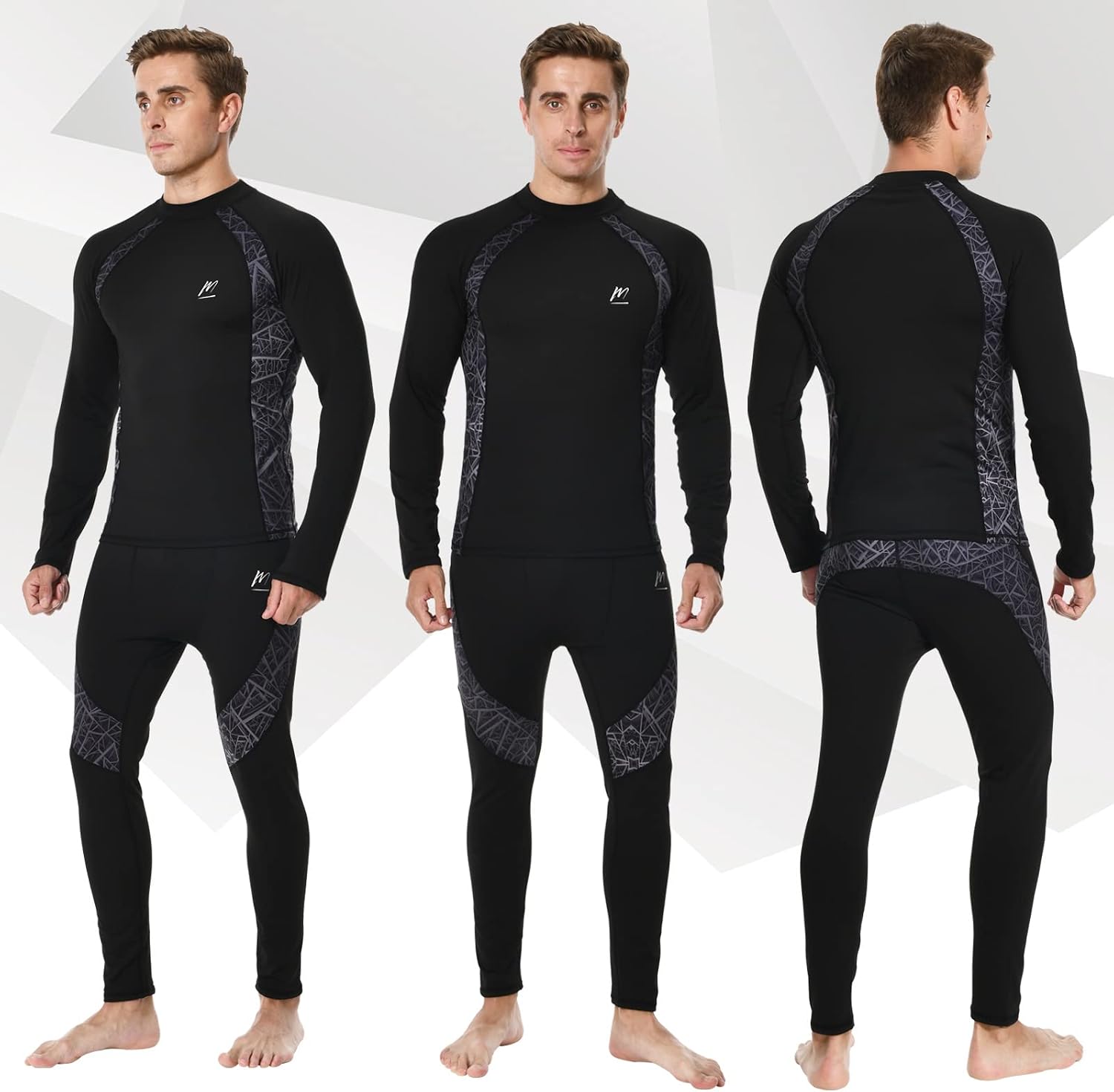 Men Thermal Underwear Set Long Johns with Fleece Lined Base Layer Men Cold Weather Top Bottom for Skiing Running