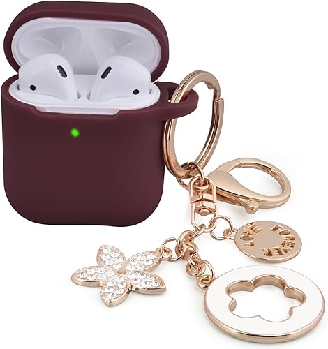 OLEBAND Funda para Airpod con bonito llavero brillante, funda protectora y antideslizante de silicona para Apple Air pod 2, LED visible, para