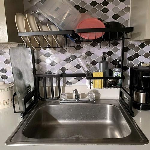 Miniatura 6 de Estante para fregadero de cocina RV para autocaravana sobre el fregadero de 25 pulgadas y menos, estante de secado de platos para encimera de 27