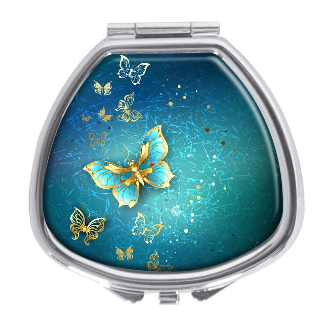 Pill Box,Luxury Gold Butterflies Pill Case for Purse Pocket Pill Organizer Decorative Boxes Silver Single Compartment Travel Medicine Tablet