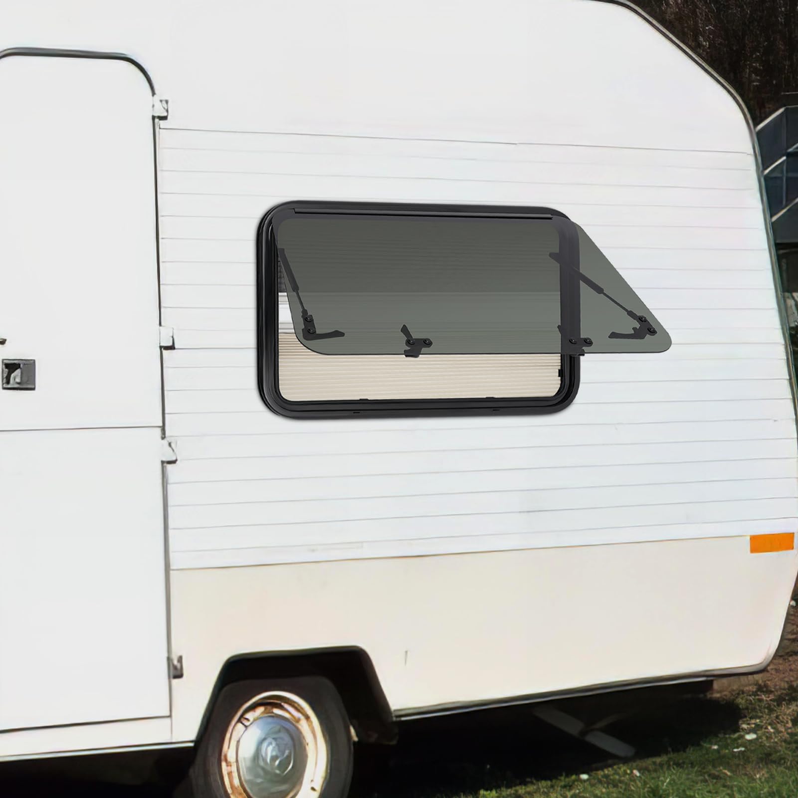 Fenêtre basculante à fermeture éclair avec moustiquaire et occultant, angle d'ouverture réglable de 0 à 85 °, fermeture éclair, pour camping-car, caravane et van (800 x 500 mm)