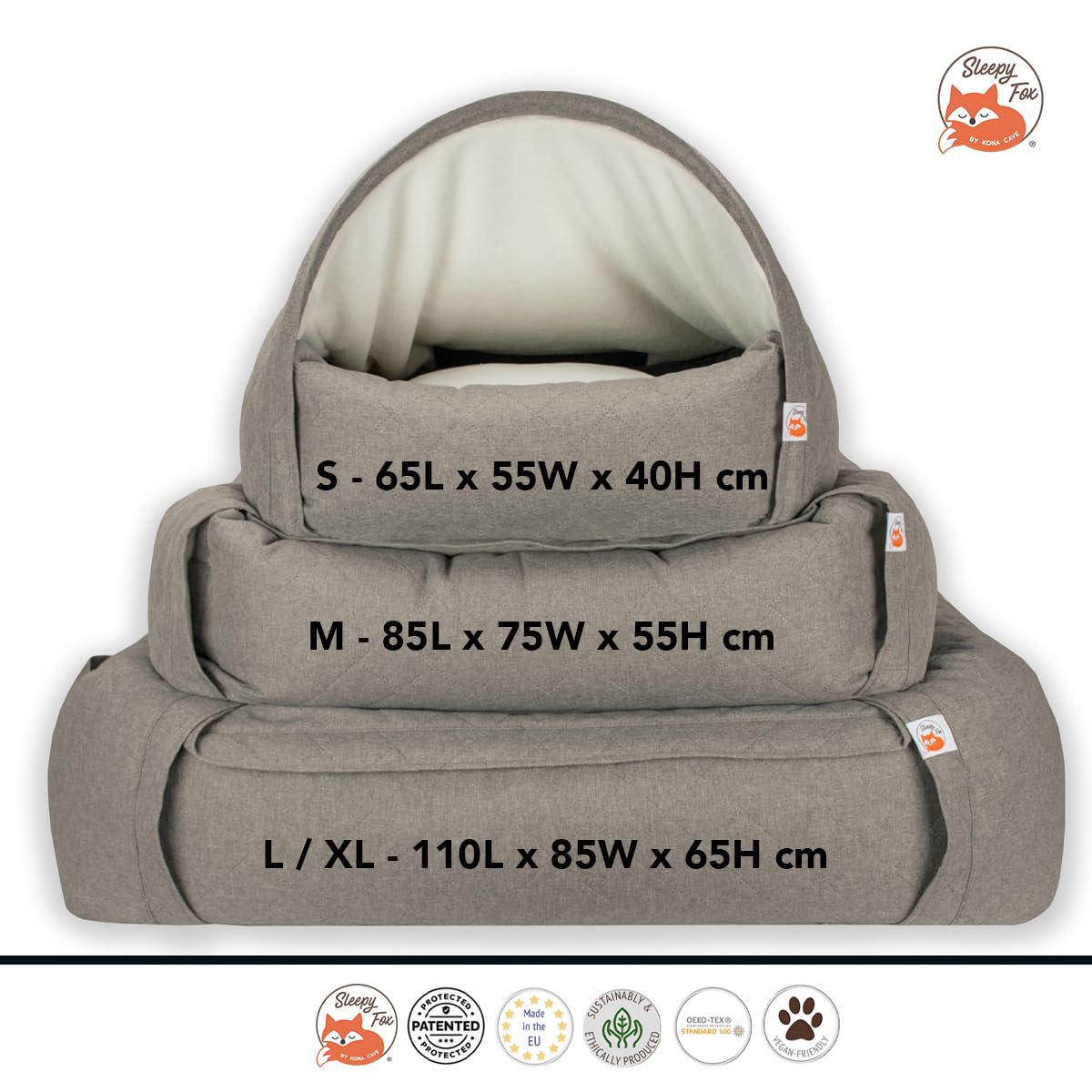 Patentierte Anti-Angst-Hundehöhle Beige, Katzen & kleine Hunde – beruhigend