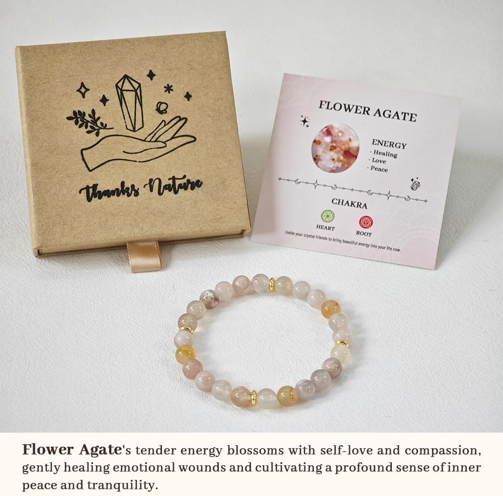 8mm Beaded Bracelet - Calming Natural Healing Crystal Stretch Bracelet for Women and Men - Handmade Semi-Precious Gemstone with Positive Energy