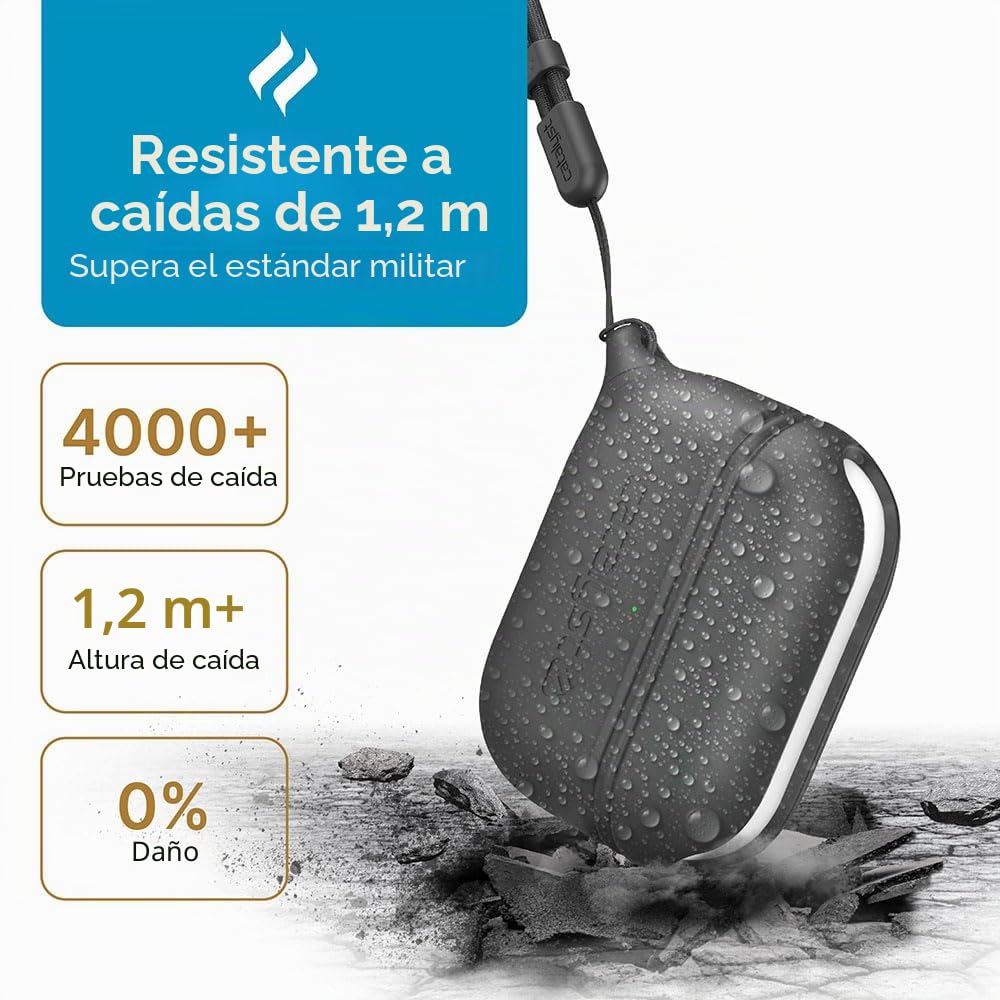 Catalyst Funda impermeable y a prueba de caídas para AirPods Pro (2ª generación), edición especial, compatible con carga inalámbrica, funda suave de piel, con mosquetón (negro)