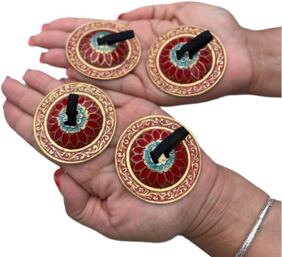 Lungta Imports2 Pairs Pro Brass Fingers Cymbal Zills Belly Dancing Free Silk Pouch (Red)