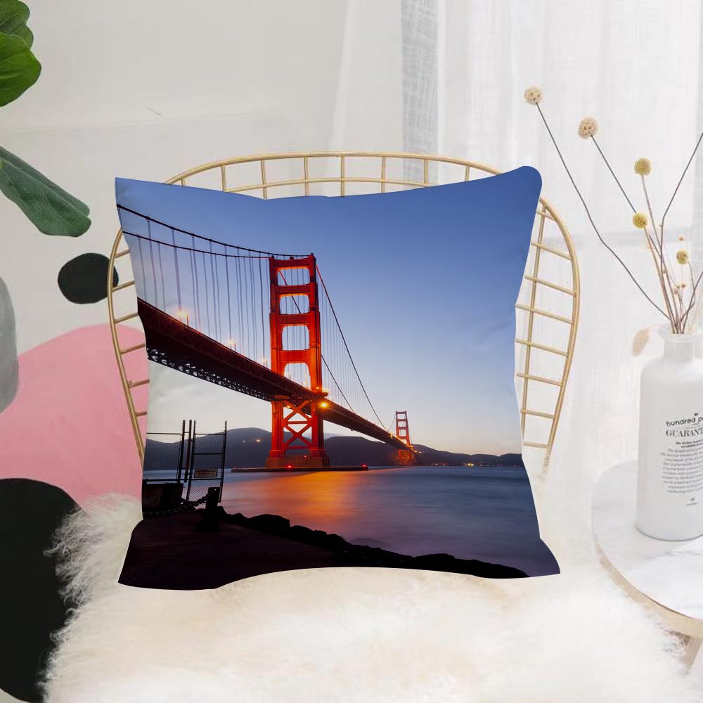HYOSXW Cushion Cover,Throw Pillow Case Home Decorative for Living Room Bedroom Sofa Chair 16X16 Inch,City，San Francisco Bridge City Cityscape, the bridge illuminates, reflected in,Pillowcase 40X40cm