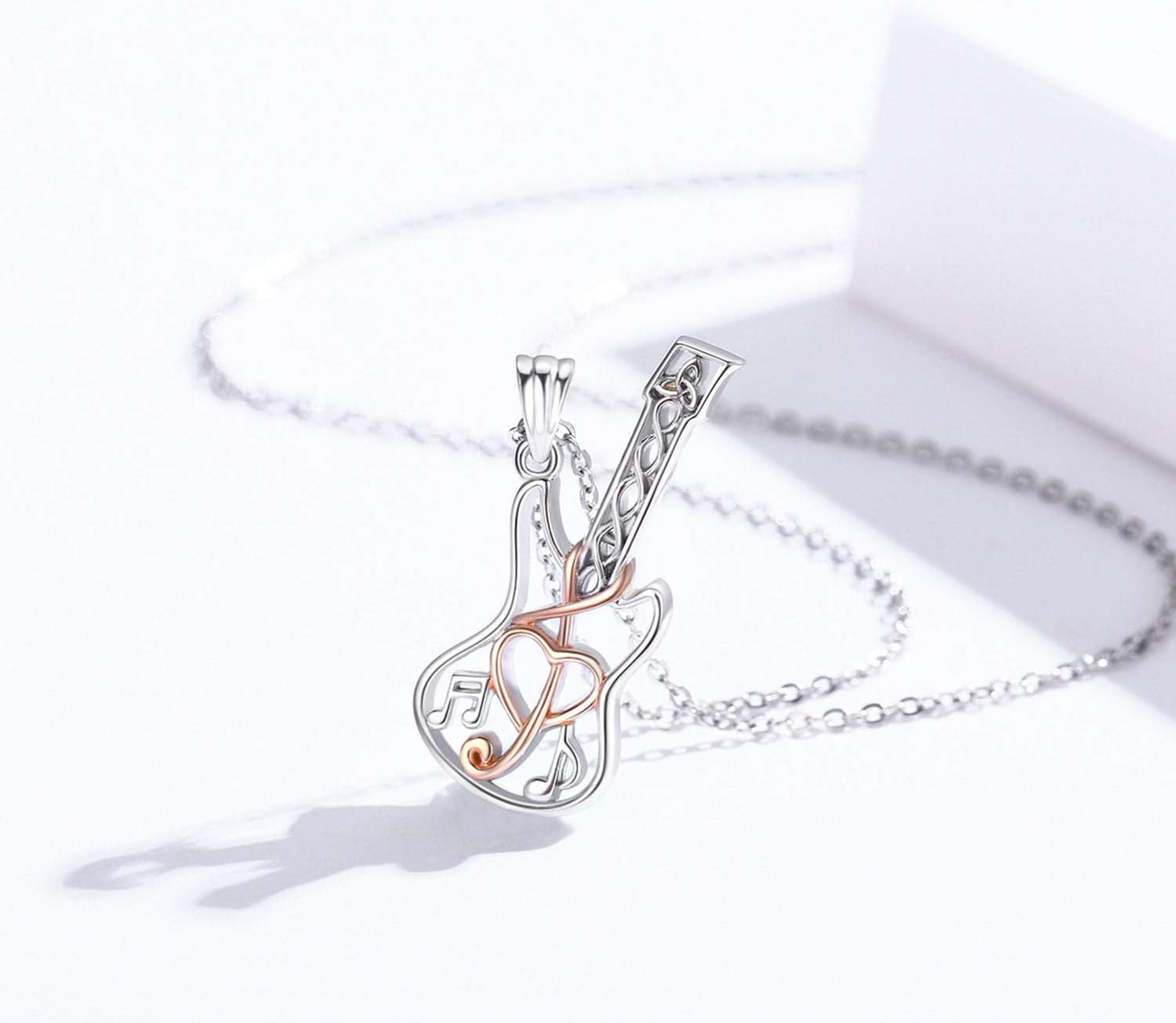CHENGHONG Guitar Necklace Treble Clef Music Note Necklace 925 Sterling Silver Guitar Gift for Guitar Lovers Musical Jewelry Gifts for Men Women Guitar Teacher - Image 2