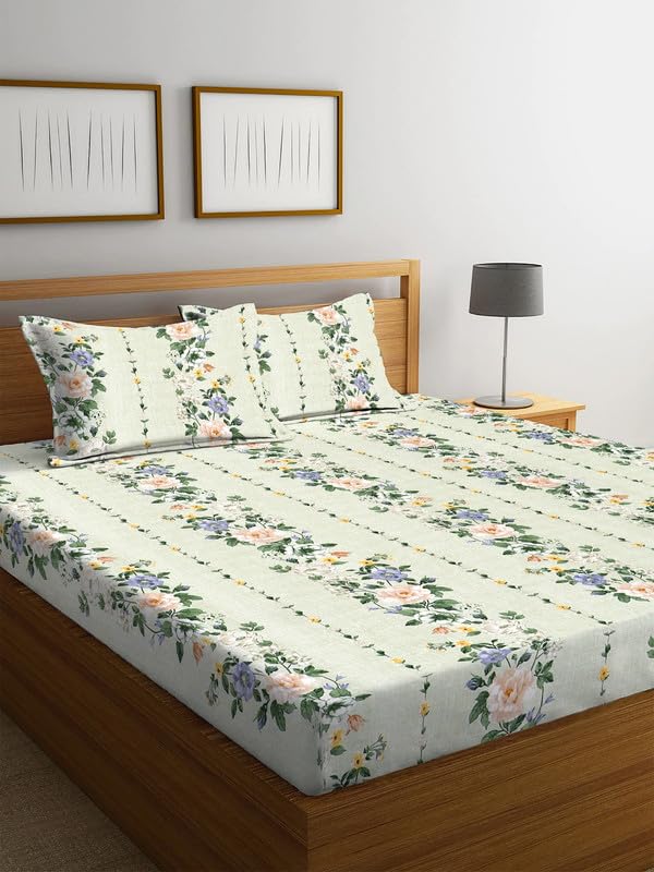 Image of 100% Cotton Elastic Fitted Bedsheets with 2 King Size Pillow Covers Double Bed with All Around Elastic Supersoft Size - 72 King Sizex78+10 inches Black & Grey 200 tc - 220 tc