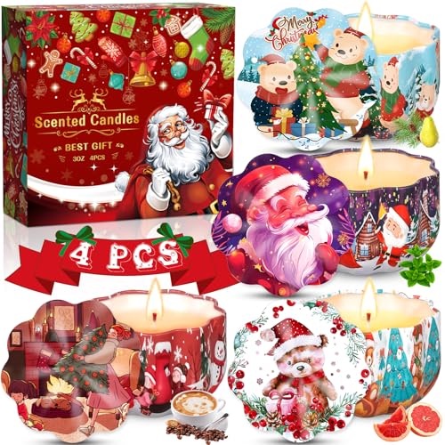 MKAKYES Velas Aromaticas, 4 Piezas Juego de Velas Perfumadas Navideñas, Navidad Velas Aromaticas Regalos, Cera de Soja Natural Vela para Navidad Yoga Baño Boda Cumpleaños Día de San Valentín