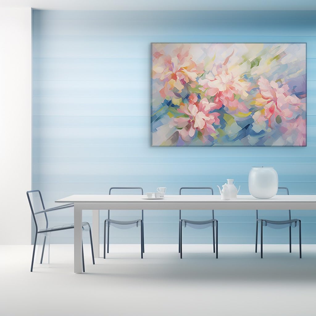 Canvas for Living room. Whispers of Spring - Capturing the Essence of Pink Peonies in Abstract Art, 27 x 18 inch Canvas Wall Art - Contemporary Masterpieces - Modern Home Decor