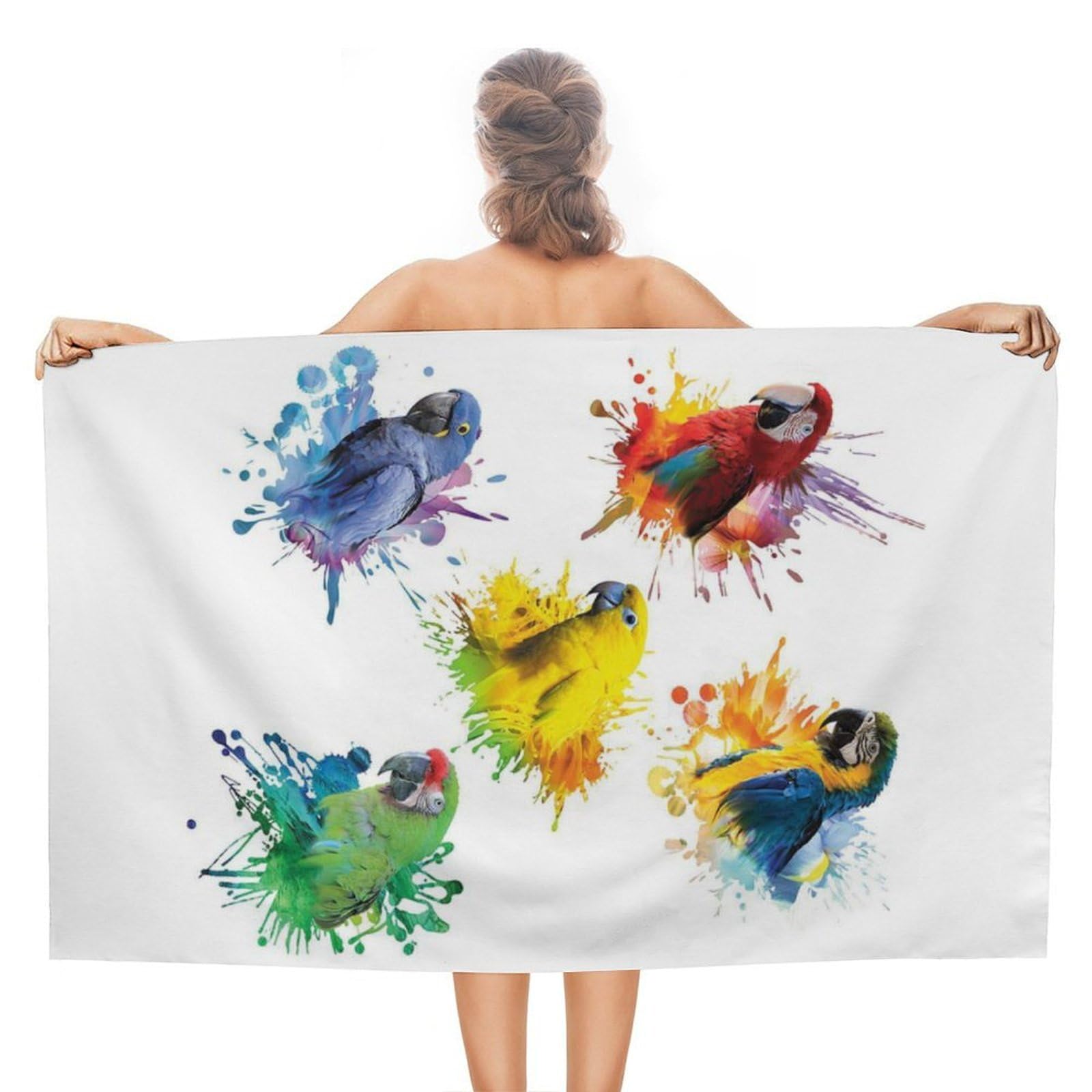 LEDFCVSU Beach Towel, 3D Watercolor Parrot Bath Towel, Absorbent Towel for Swimming, Sports, Travel