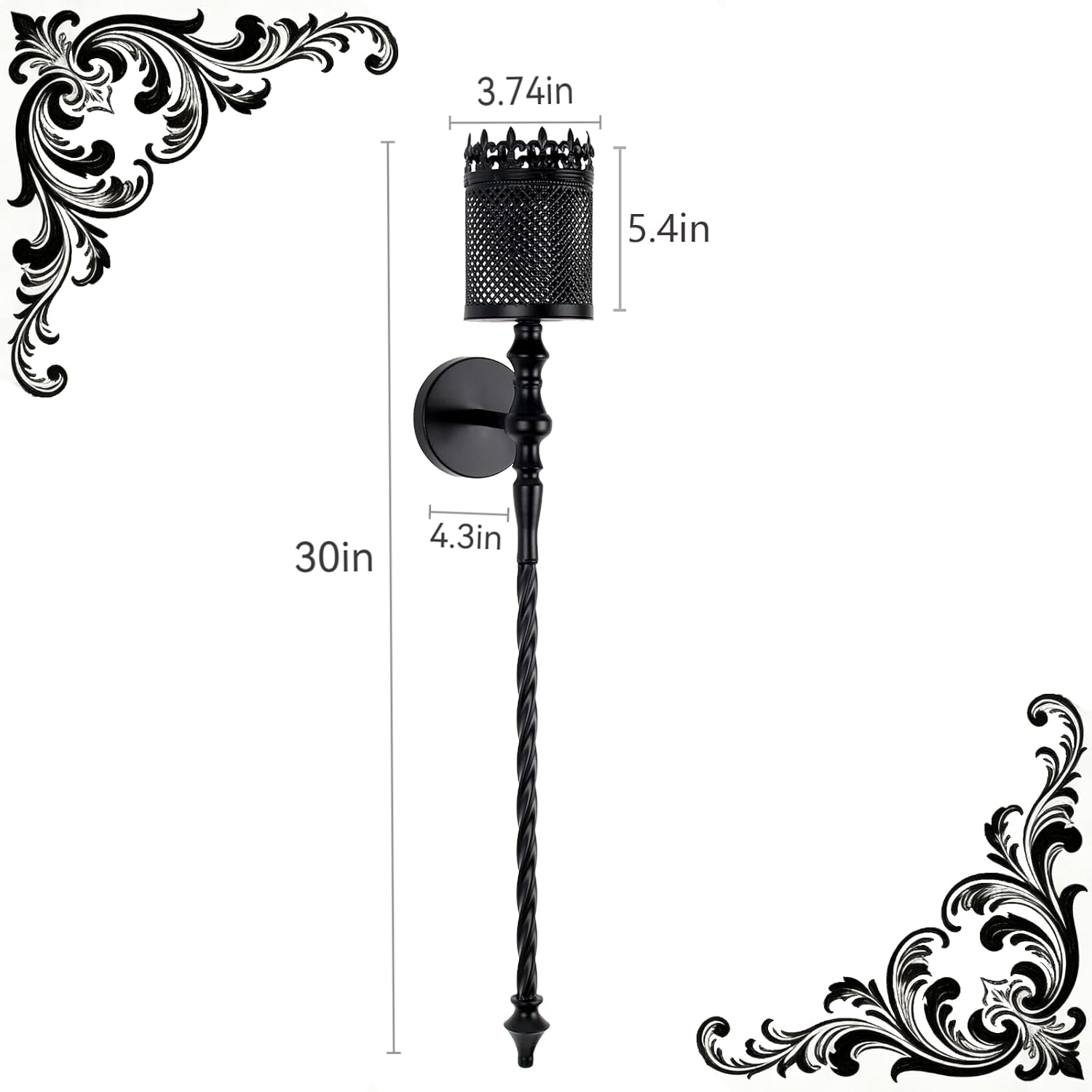 Candle Sconces Set of 2 Long Wall Candle Holder Large Black Gothic Vintage Wall Sconce Decoration for Dining Room, Living Room, Office, Bathroom