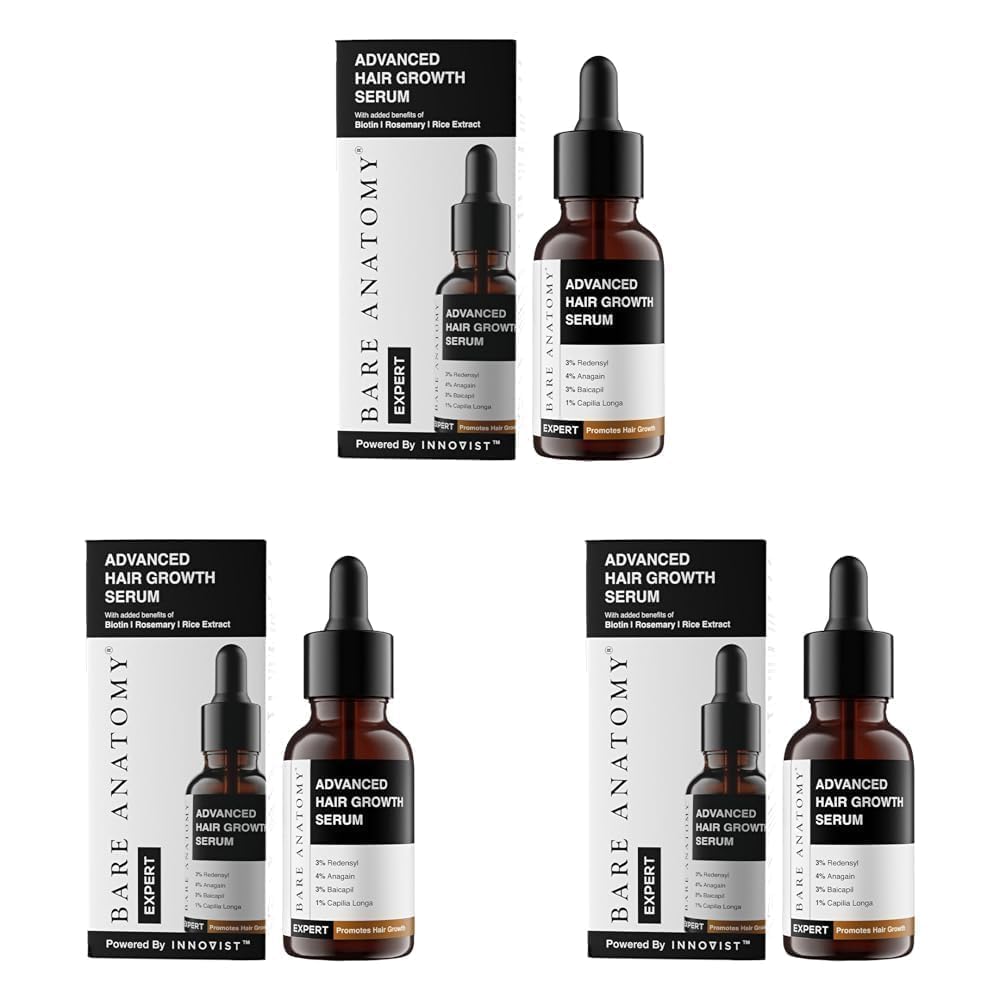 Bare Anatomy Advanced Hair Growth Serum | 3% Redensyl, 4% Anagain, 3% Baicapil, 1% Capilia Longa, Rosemary, Biotin & Rice Extract | Hairfall control & Hair Density | Women & Men | (30ml-Pack of 3) discount deal