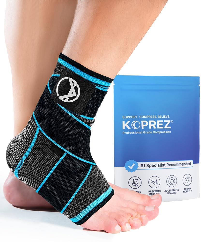 Koprez Ankle Compression Sleeve | Ankle Brace For Plantar Fasciitis, Sprains, Achilles Tendinitis, Tendonitis, Running | Ankle Wrap Support For Men & Women