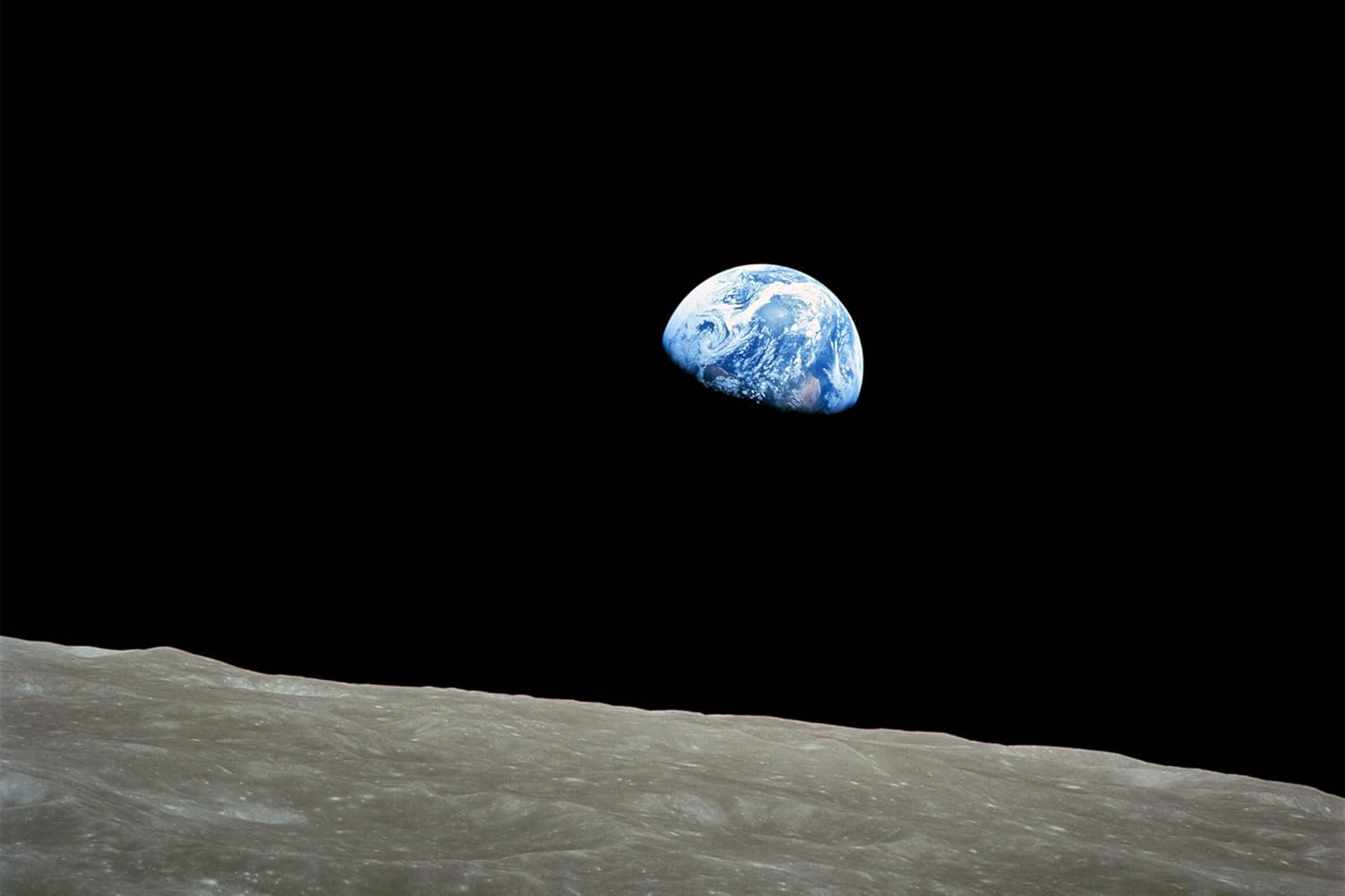 24x36 gallery poster, Earthrise, the first color image of Earth taken by a human from the Moon, during Apollo 8 (1968)