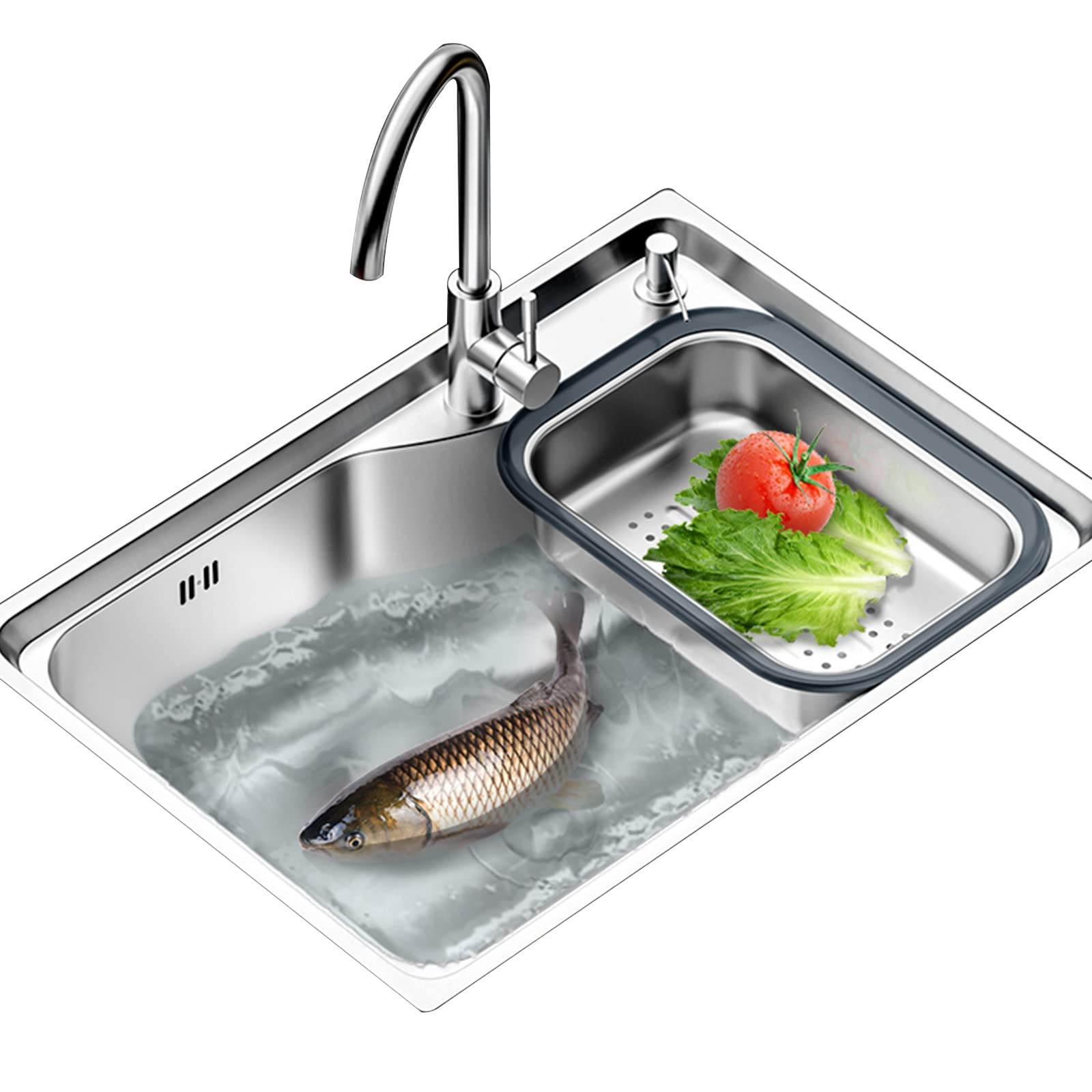 ZQFHSX Sinks 304 Stainless Steel Kitchen Built-in With Faucet And Accessories (Color : Silver, Size 65x43cm)