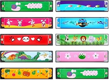 Crackles Harmonica Toy Cartoon Harmonica with Double Row of 16 Holes Musical Instrument Toy for Toddler Kids Adult Beginners' Musical Instrument Toy Gift, Random Color (Pack of 10) - image, photos