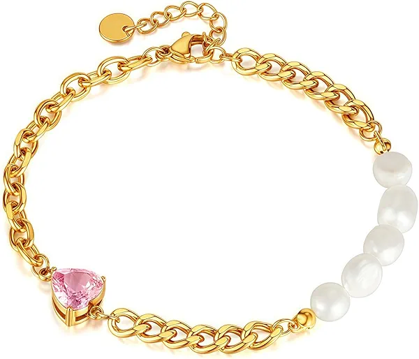 WULZST Bracelet for Women Dainty Pearl Bracelets Charm Dainty Pearl Oysters Flower Stainless Steel Bracelets