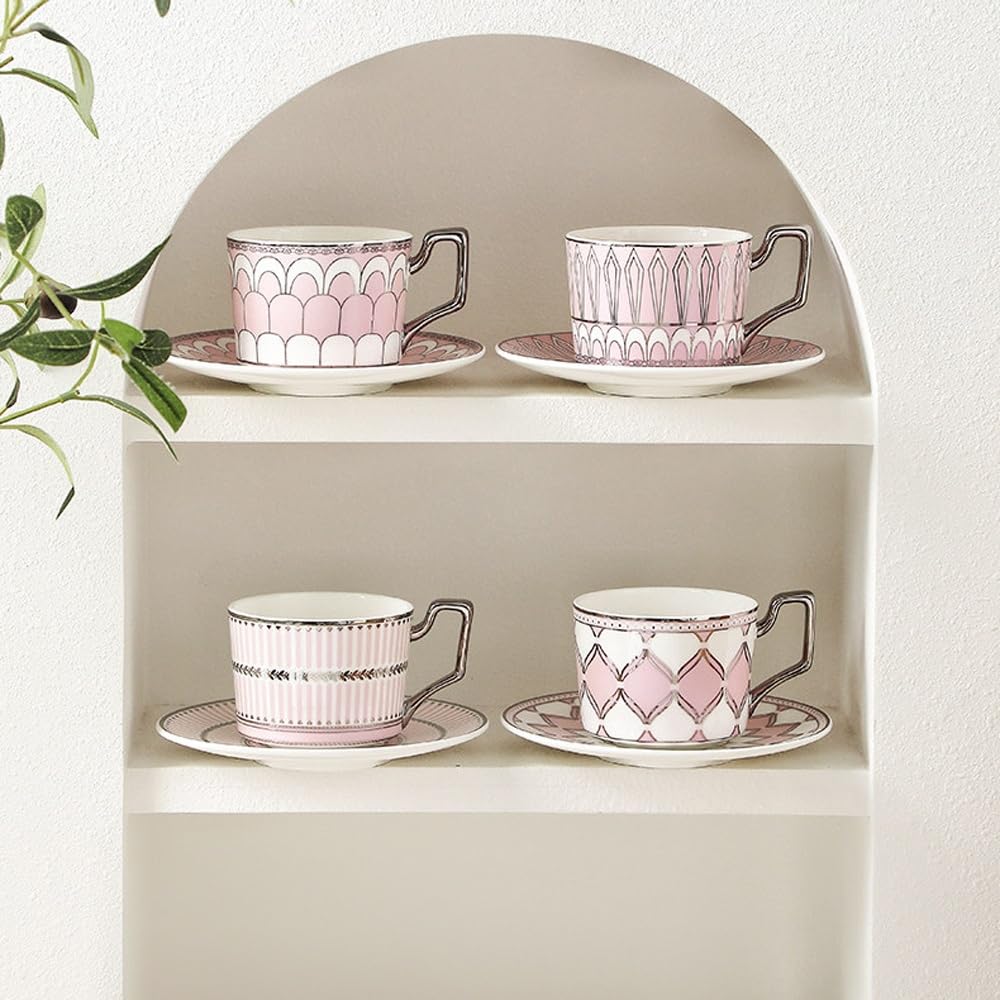 Zestaw 4 filiżanek do kawy, kubki do kawy z uchwytem, ​​ceramiczna filiżanka do espresso ze spodkiem, filiżanka do espresso, mleka, herbaty
