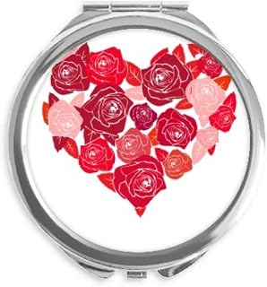 DIYthinker Corazón de color rosa en forma de Día espejo redondo portable de la mano del bolsillo del maquillaje de las rosas de San Valentín