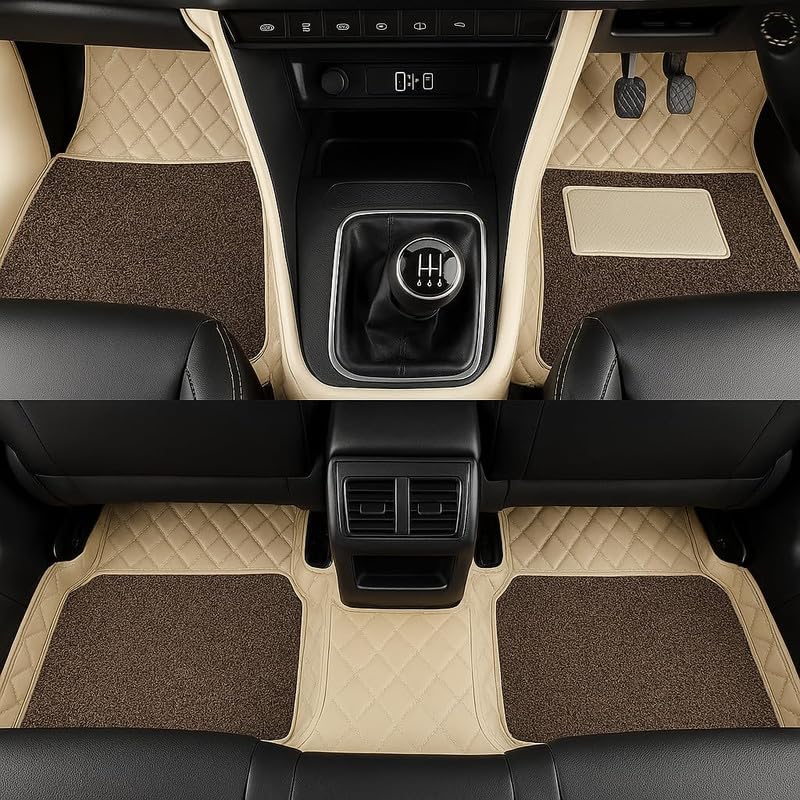 Image of 7D car mat Full Set for MG Windsor EV || Luxury Leather Double Car Floor Mat Complete Set || 100% Waterproof and Washable || Color : Beige