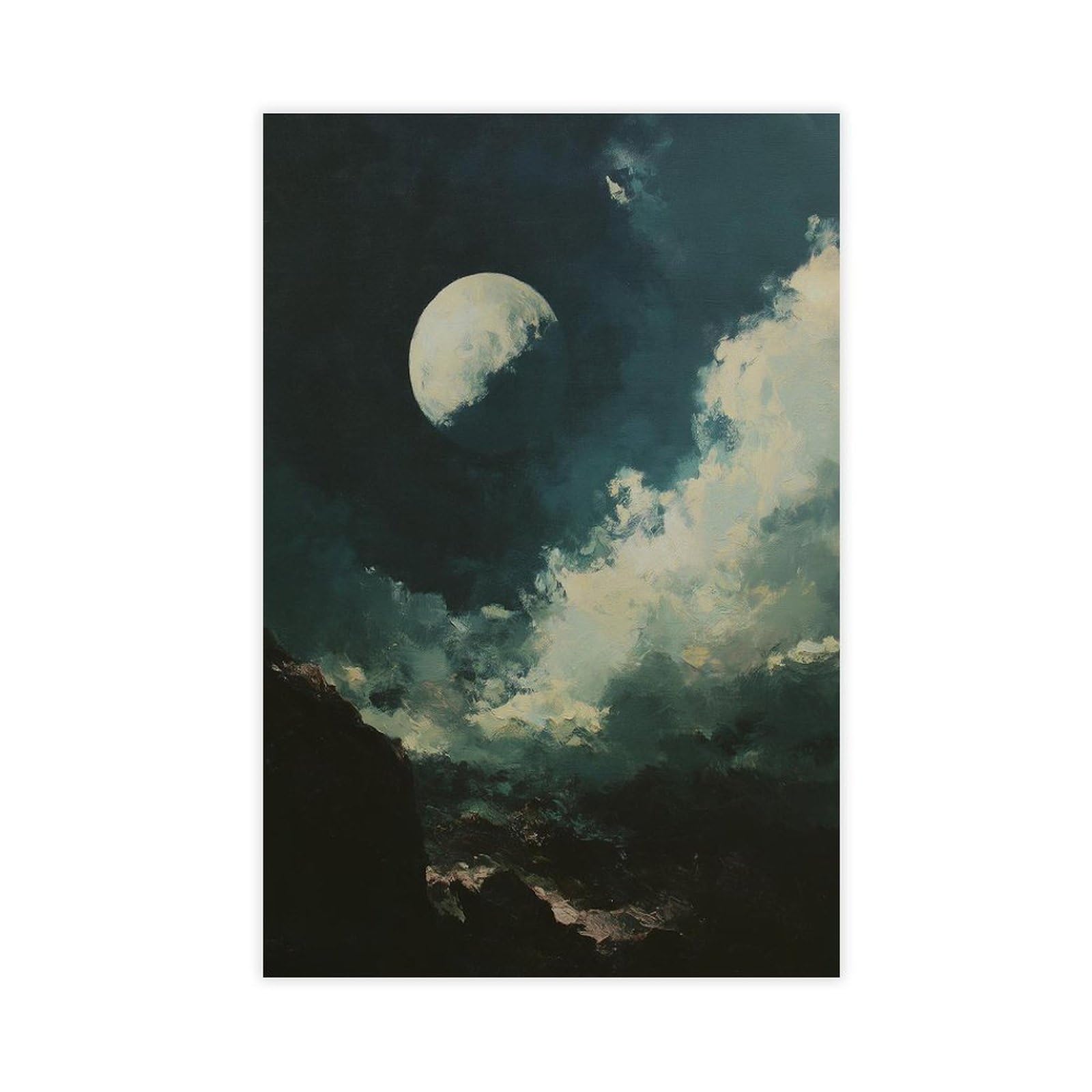 Bareronor Moon Landscape Canvas Poster Bedroom Decor Landscape Office Room Decor Gift 24" L X 36" W