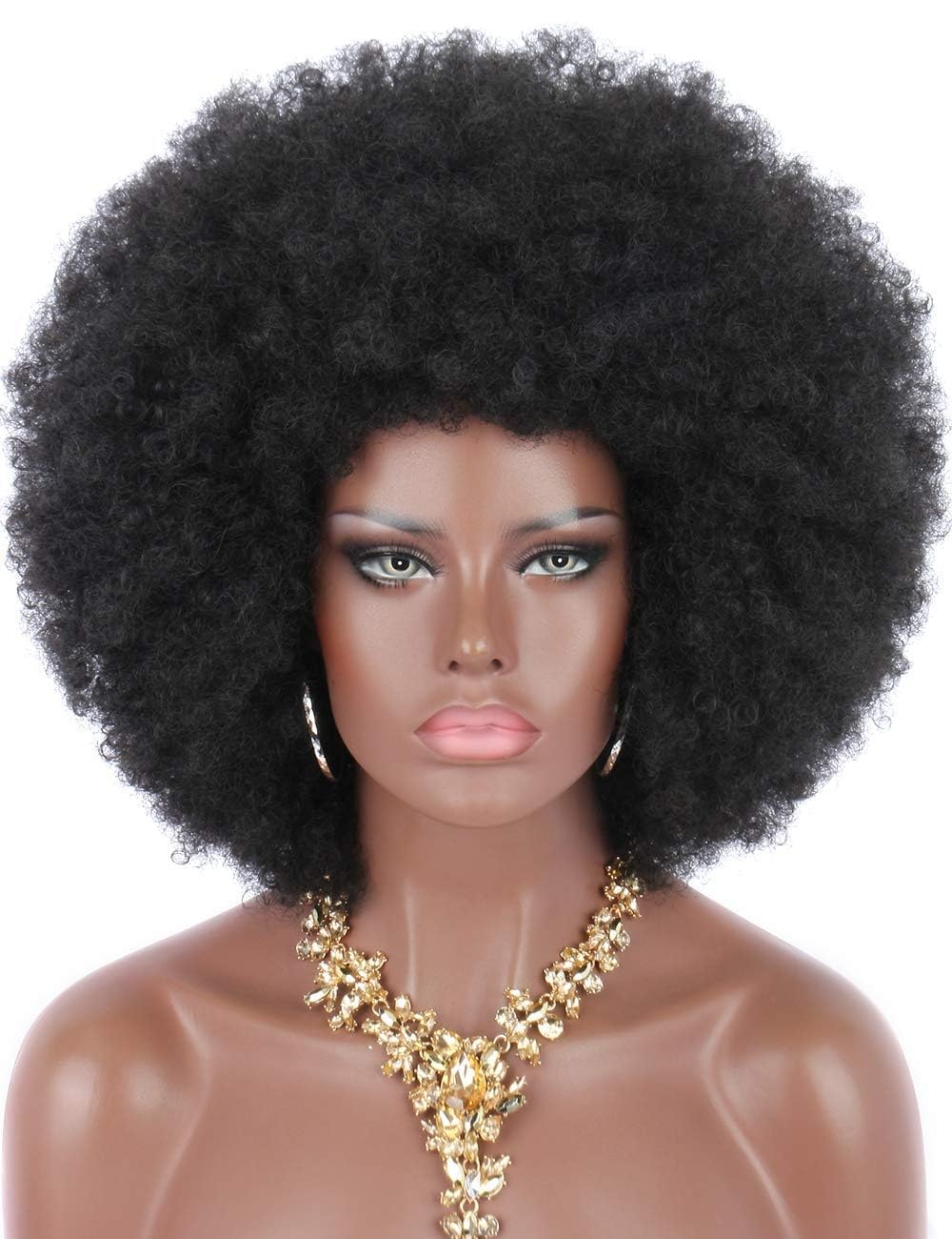 Kalyss 70s Disco Afro Wig - Kinky Curly Huge Fluffy 1B Halloween Costume Black