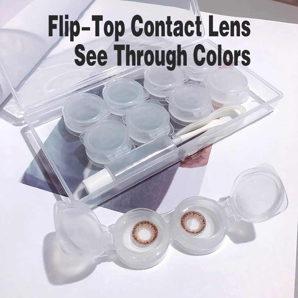 ofone Clear Contact Lens Case, 5 Pack Flip Top Contact Leses Cases with Remover Tool Tweezers Contact Solution Bottle Portable Contacts Storage Container Kit for Travel & Home