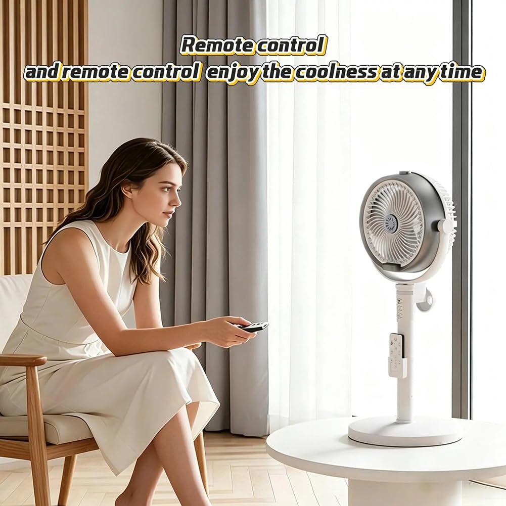 Ventilatore da terra per camera da letto, ventilatore a piedistallo a motore CC, umidificatore circolatore, 4 velocità, ventilatore a piedistallo regolabile in altezza con telecomando, per