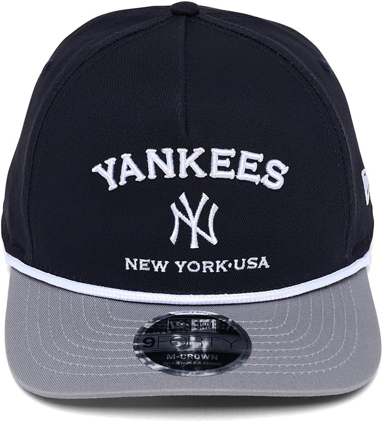 New Era NY New York Yankees 9FORTY M-Crown Arch Snapback Cap, Adjustable Hat Navy Blue Grey