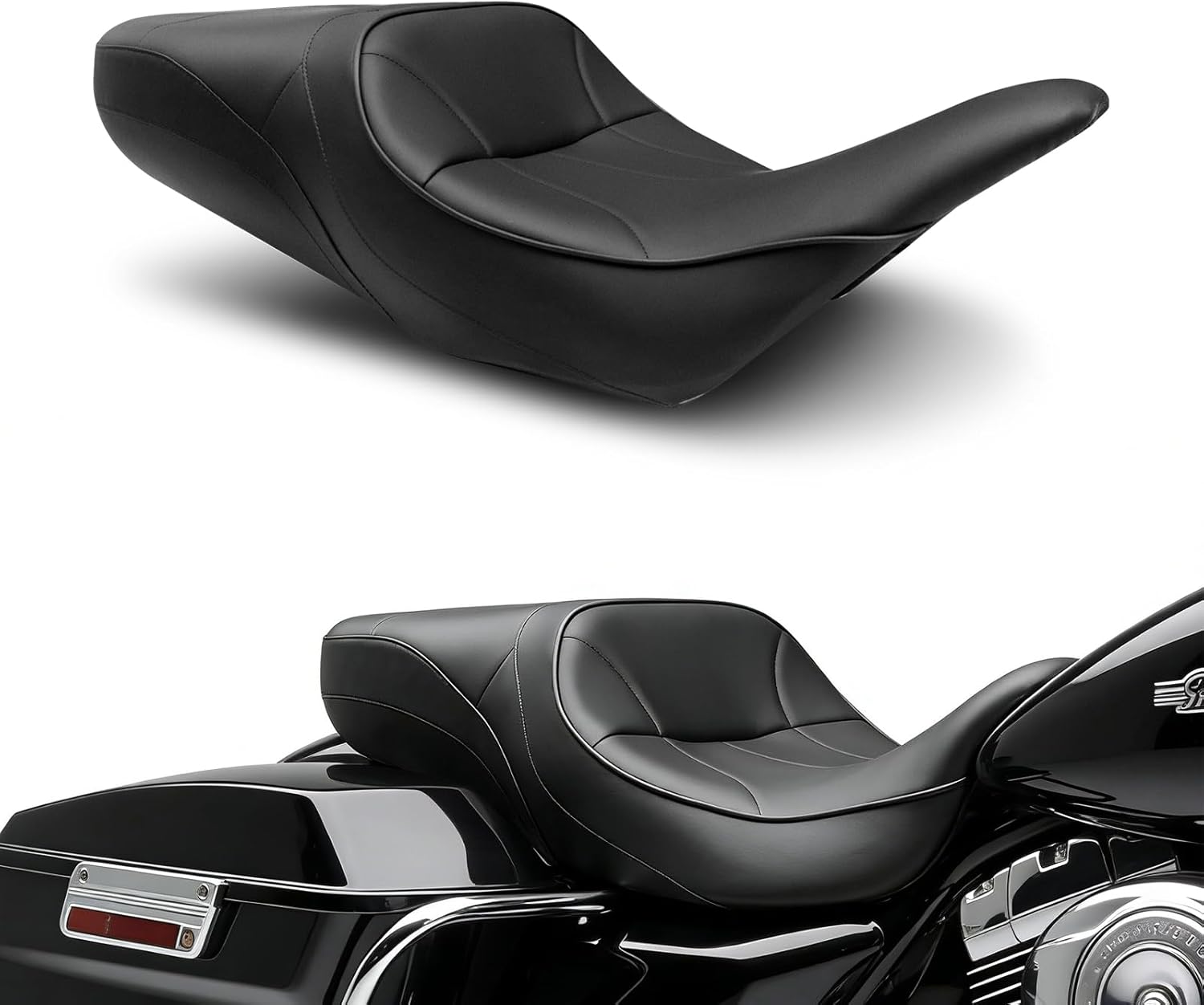 Black Stitch One-Piece Seat Driver & Passenger Seat 2-Up Fit For 2008-2025 2026 Harley Touring Road King Road Glide Electra Glide