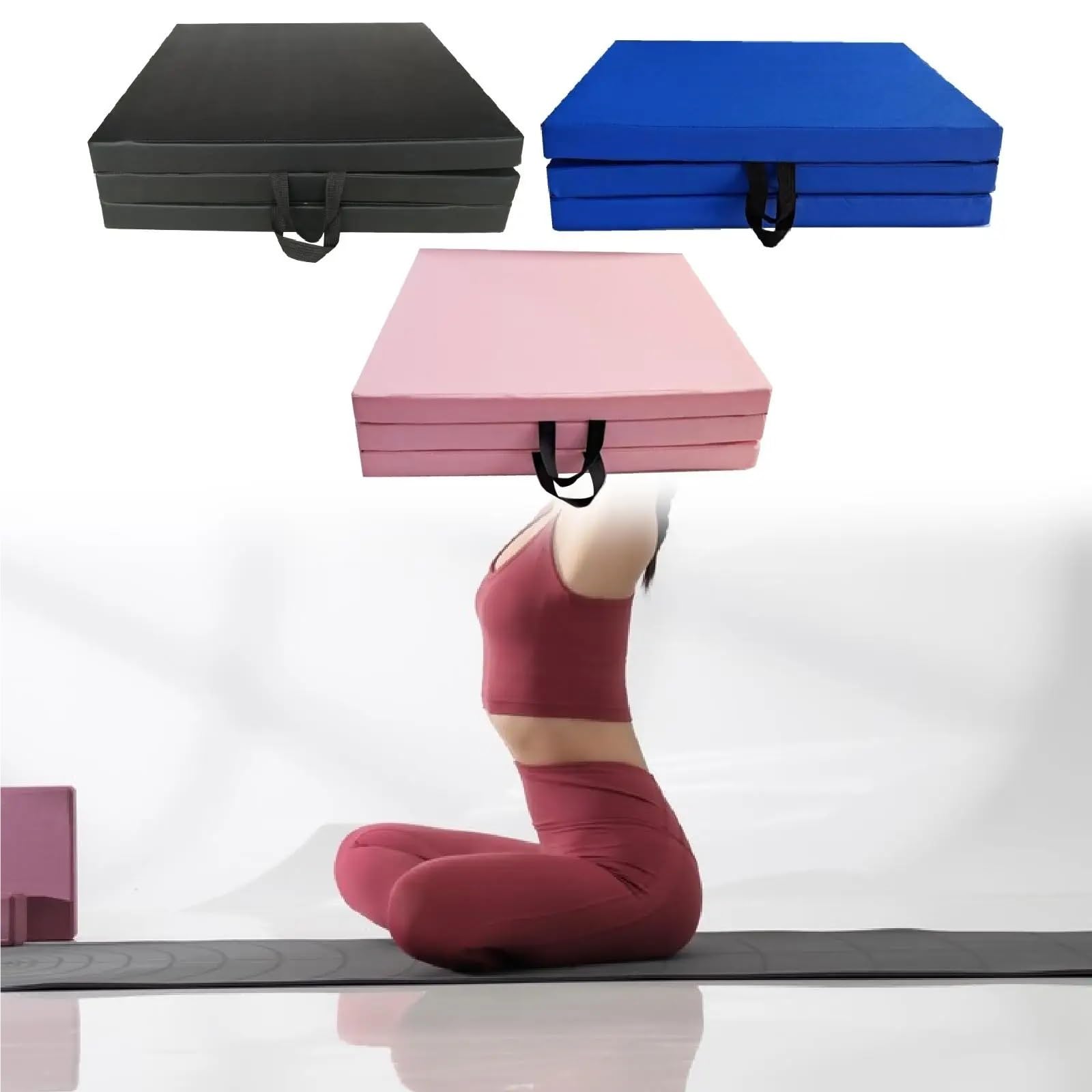Klappbare Gymnastikmatten Fitnessmatte Faltbare Stretchunterlage Training 5 cm Dicke rutschfeste Gymnastikmatte Für Turnen(Pink)
