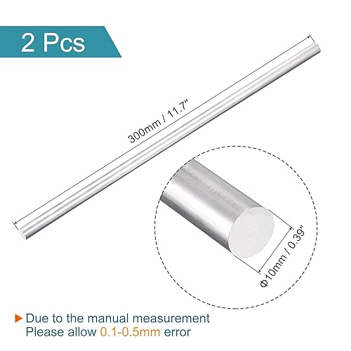 Miniatura 2 de MECCANIXITY Varilla redonda sólida de aluminio de 0.394 in de diámetro, 11.811 in de longitud, para manualidades, paquete de 2 unidades