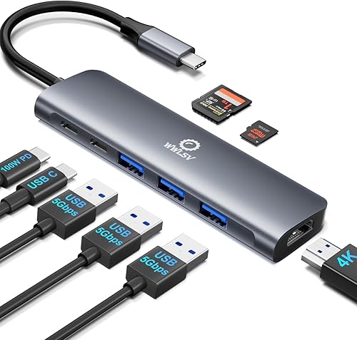 Hub USB C, estación de acoplamiento USB C 8 en 1 con HDMI 4K, 3 puertos USB 3.0, puerto tipo C, 100 W PD, lector de tarjetas SDTF, estación de