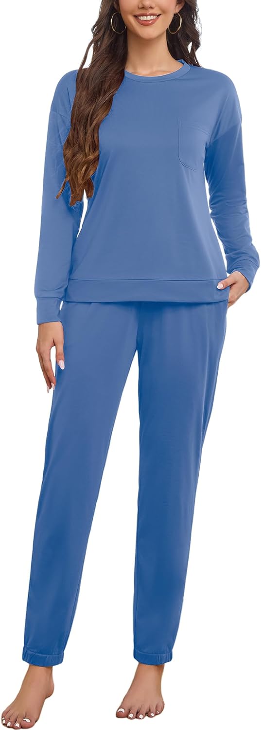 LOCUBE Women's Fleece Pajama Set - Soft Long Sleeve Top & Drawstring Lounge Pants with Pockets, Cozy Winter Loungewear