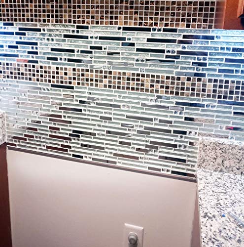 Glass Mosaic Linear Wall Tiles Glossy & Shiny Silver Backsplash For Kitchen And Bathroom Crystal Rhinestone Accent Tile (6 Square Feet) #TOP5
