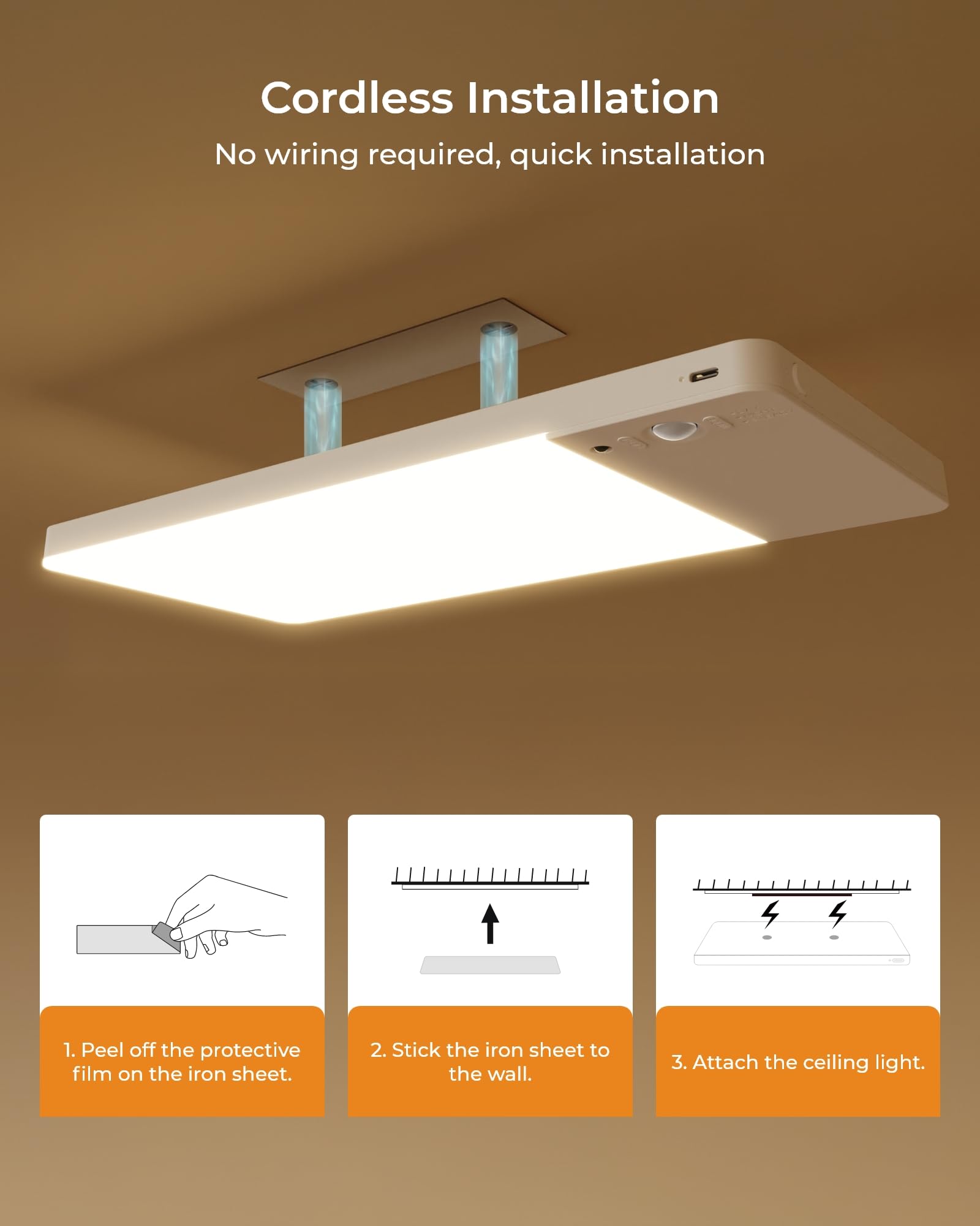 FULEN Wiederaufladbare Deckenleuchte mit Bewegungsmelder-Upgrade, Schranklicht mit 12000mAh Akku, LED Duschleuchte, Deckenlampe für Badezimmer, Keller, Garage, Fernbedienung‌