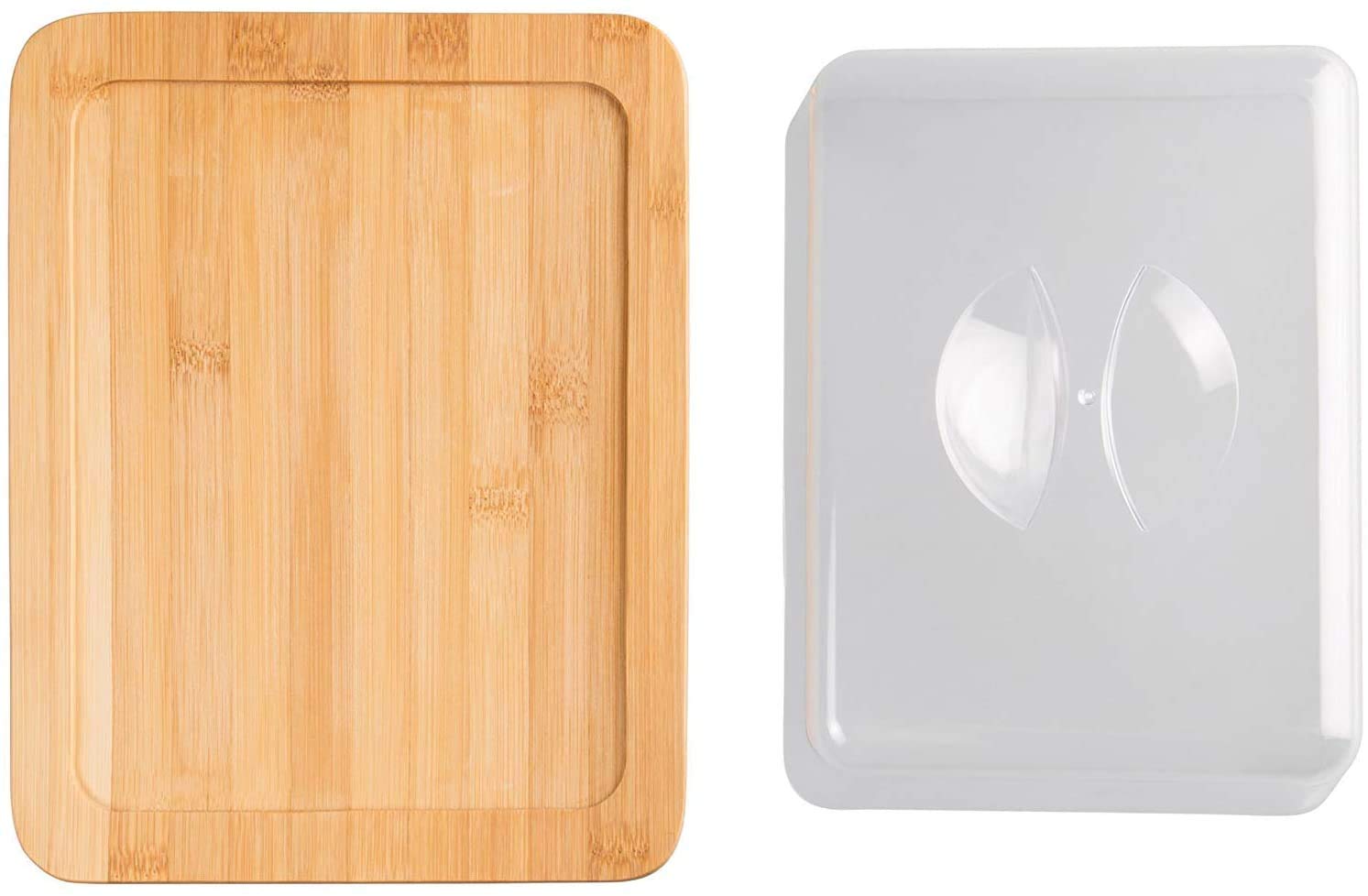 Boîte à Fromage Plateau, Cloche, Carré en Bambou avec Couvercle Boite à Fromages ou Dégustations - L.25 x l.20 x H.7,5 cm. Bois