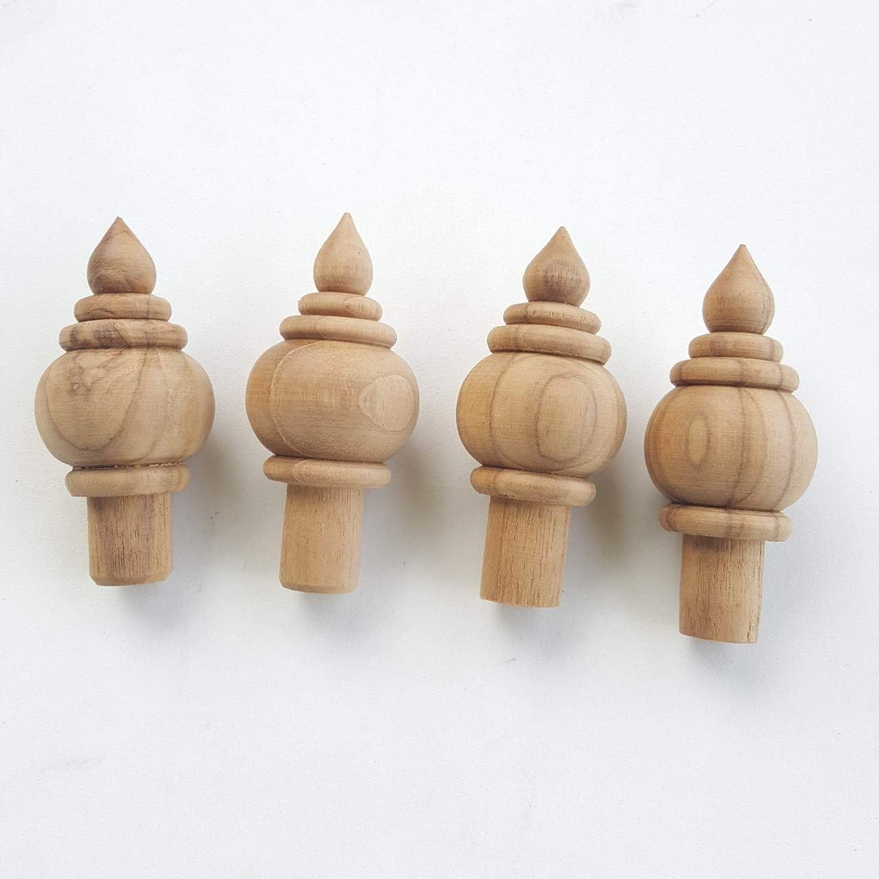 4 x3.5 Teak Wood Lotus Shape Drapery Rod Finial Curtain Rail Post Cap Furniture Décor