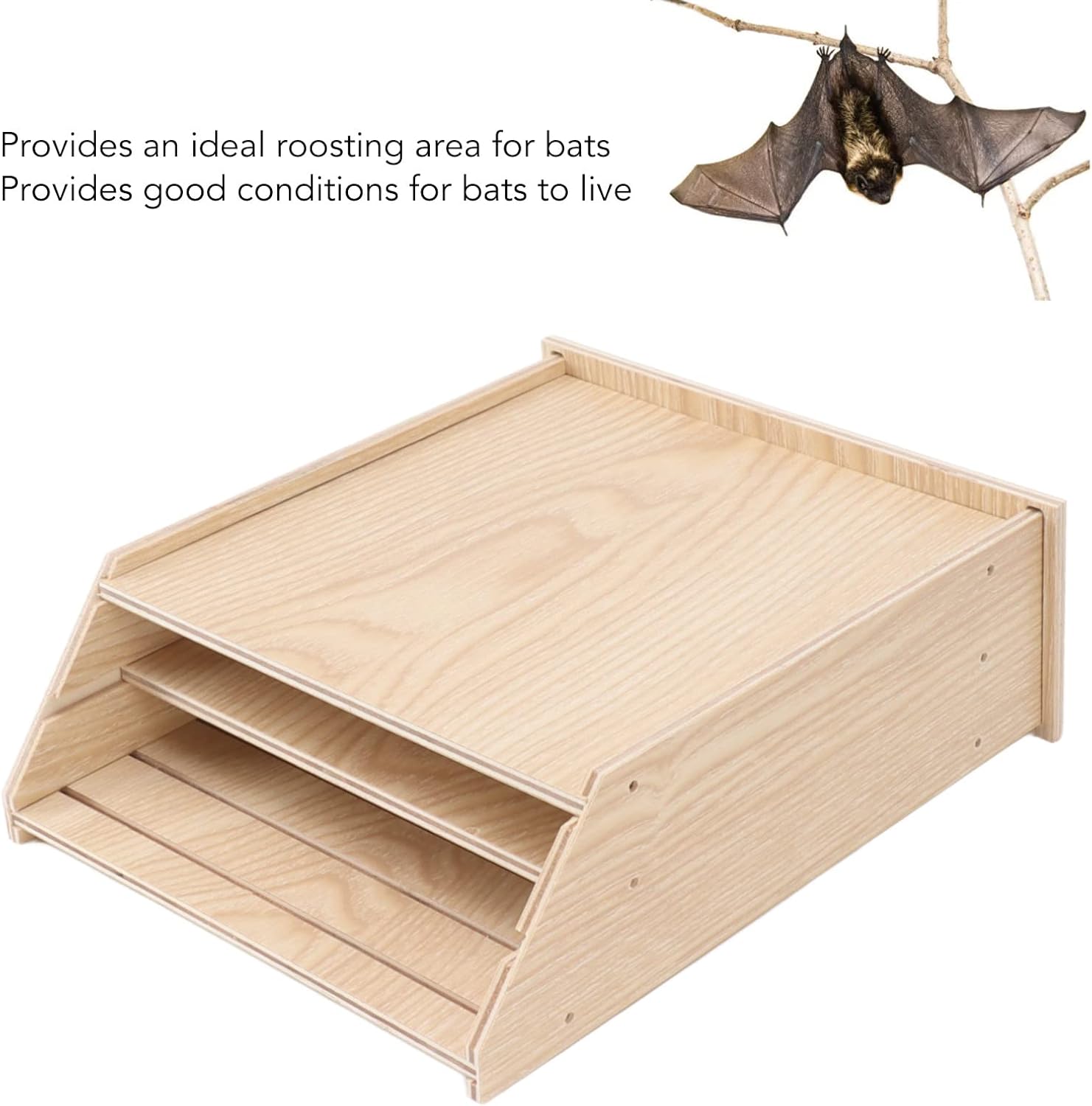 Bat Houses for Outdoor, Wooden Bat House Handcrafted Bat Box Bat Roost Bat Shelter Weatherproof Bat House Kit for Outdoor Garden Summer & Winter (Wood Color)