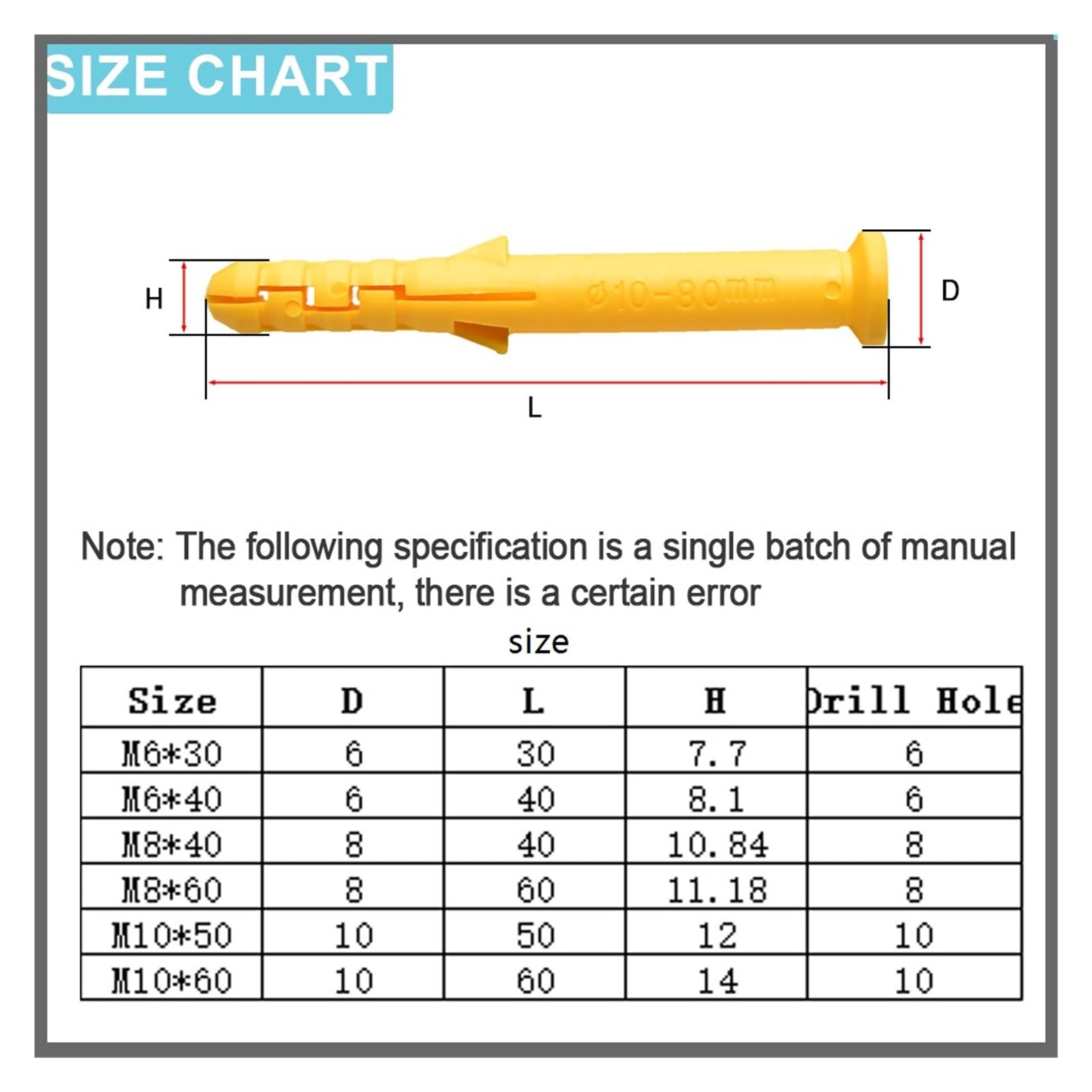 Tubo di espansione in plastica, tasselli, ancoraggio da parete in plastica M6 M8 M10 più pezzi per viti autofilettanti (100 mm (20 pezzi), M8)