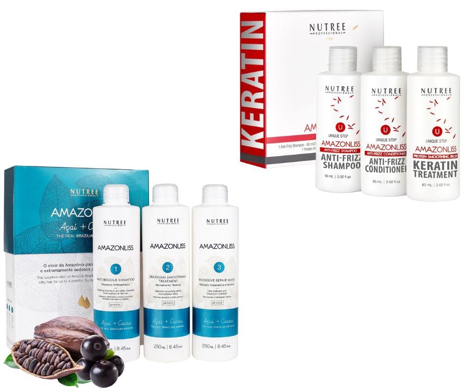 Amazonliss Keratin Hair Treatment Set 8.45 Fl Oz & Brazilian Keratin Hair Straightening Set – 1-Step(2.02 Fl.oz)