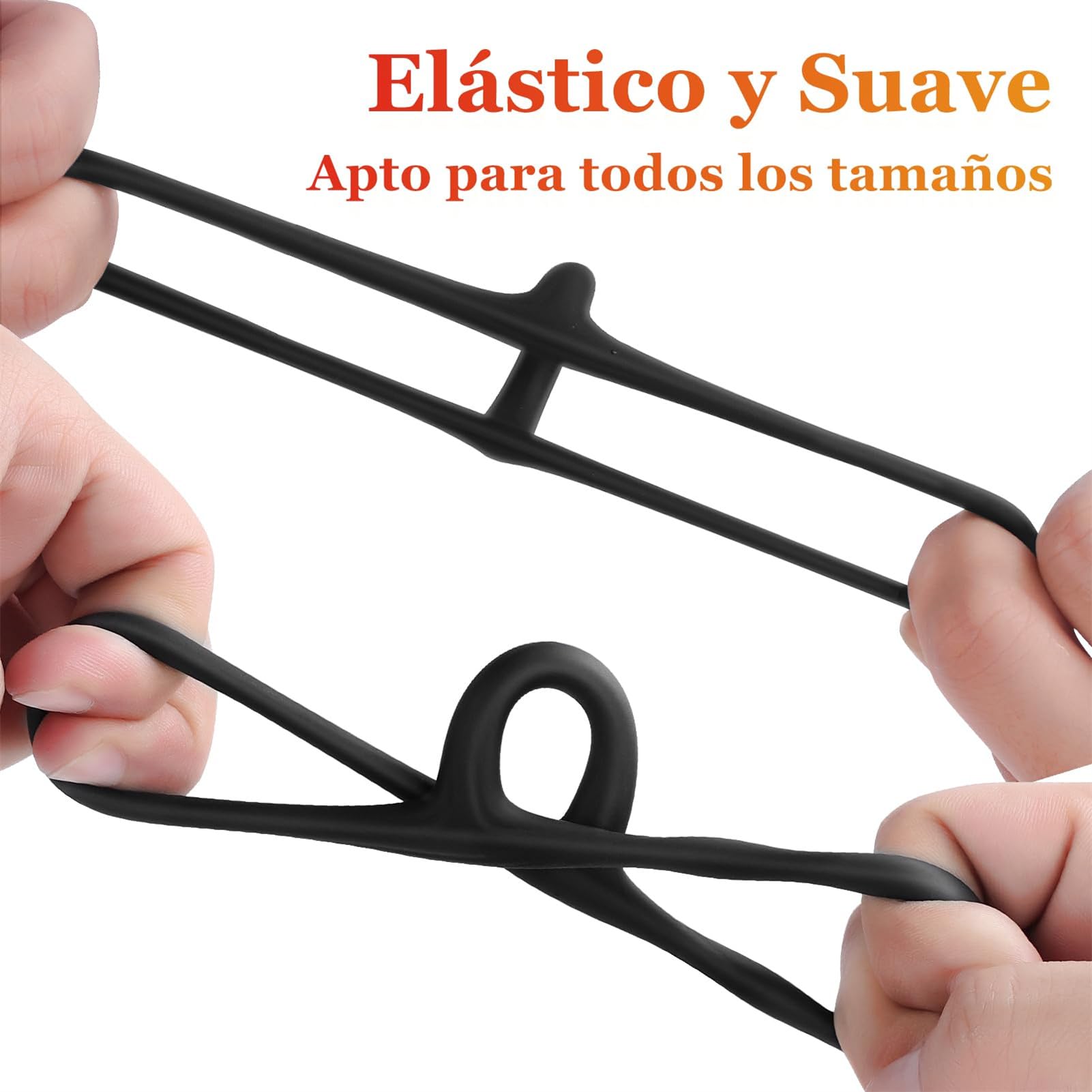 Anillo de Silicona Triangular y Circular para Hombres, Negro, 6 Tamaños, Set de 7 Piezas con Lazos Ajustables
