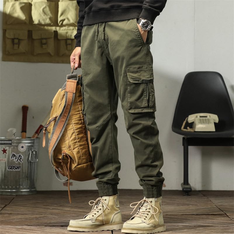 Image of Men's Cotton Cargo Pants Multi-Pocket,Comfortable Work Pants, Durable Trousers & Everyday Wear-CP-031